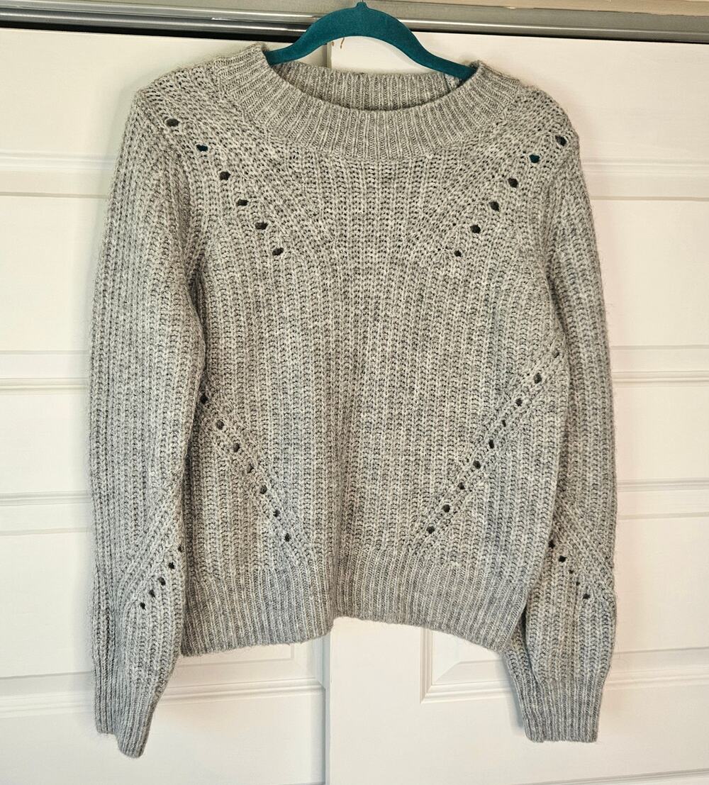 Gap Gray Alpaca Blend Pointelle Chunky Knit Crewneck Sweater Women Size M